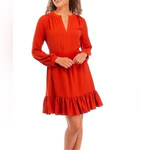 Vince Camuto Women's Long Sleeve Split Neck Tiered Babydoll Dress